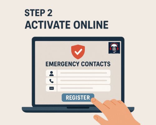 A person activating their QR tag online using a laptop